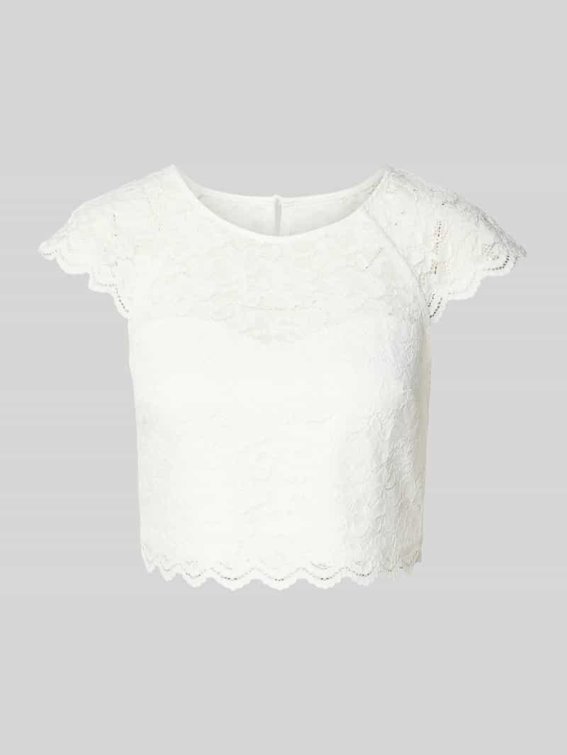 T-shirt krótki z kwiatowej koronki