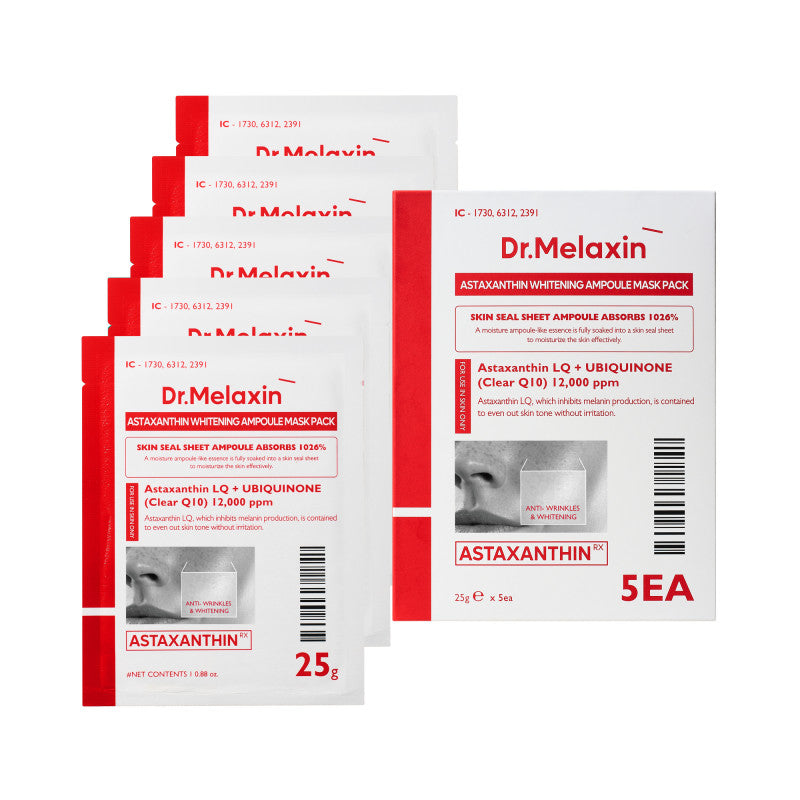 DR.MELAXIN ASTAXANTHIN BRIGHTENING AMPOULE MASK Rozjaśniające maseczki w płachcie z astaksantyną 5x25 ml