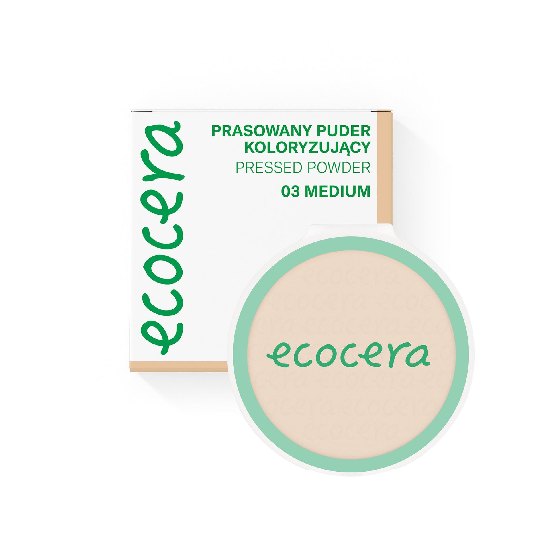 ECOCERA Prasowany puder koloryzujący 03 Medium – ciepły ton dla średnich i oliwkowych karnacji 10 g