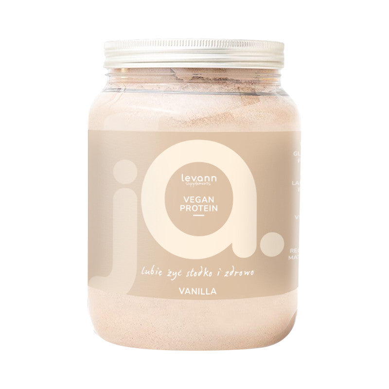 LEVANN “jA” SUPPLEMENTS VEGAN PROTEIN Wegańskie proteinowe białko o smaku wanilii – proszek 500g