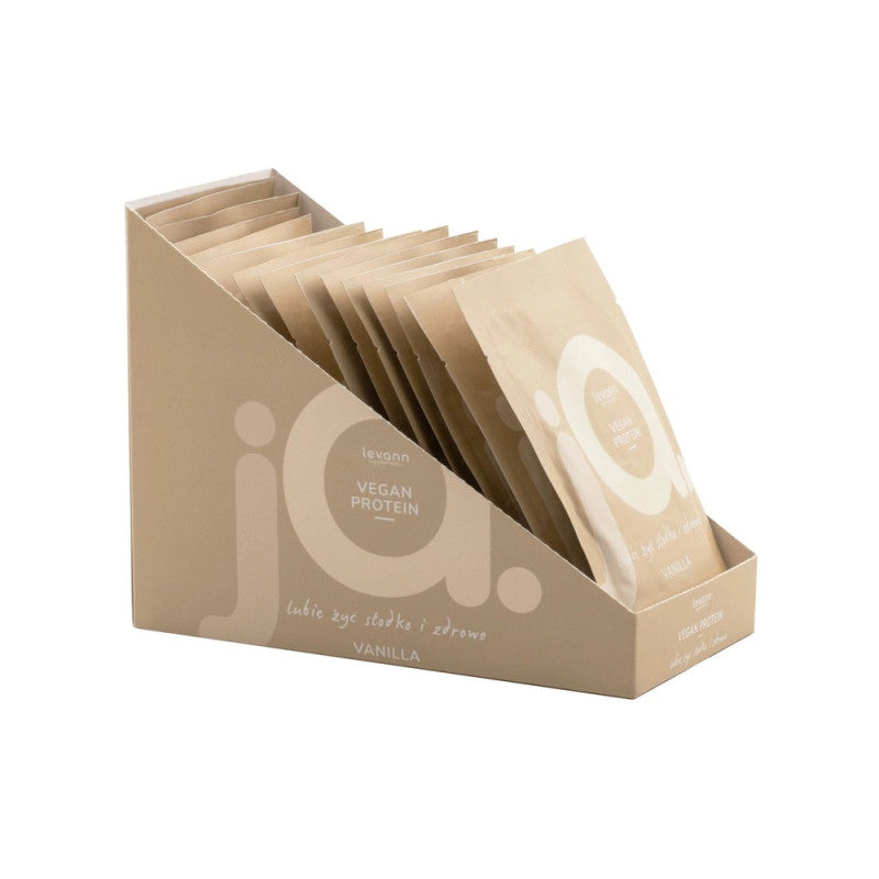 LEVANN “jA” VEGAN PROTEIN Wegańskie proteinowe białko o smaku wanilii, 15 saszetek x 32g