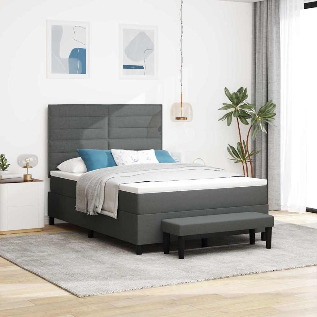 VidaXL Łóżko sprężynowe z materacem Ciemnoszary 140 x 190 cm tkanina