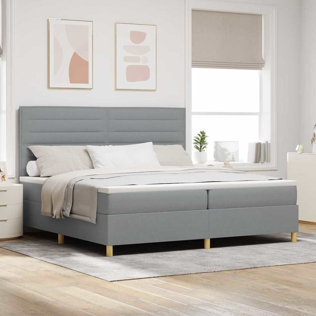 VidaXL Łóżko z sprężyną LED Jasnoszary 200 x 200 cm tkanina
