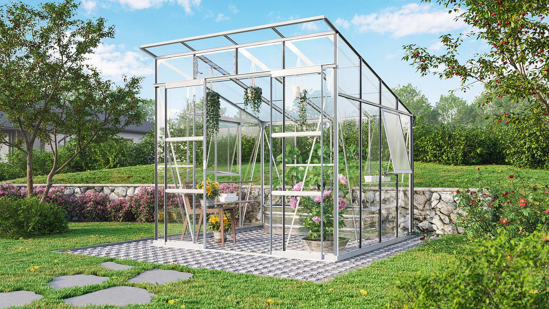 VITAVIA szklarnia PLAYA 7600 szkło 3 mm + PC 6 mm srebrna LG4131