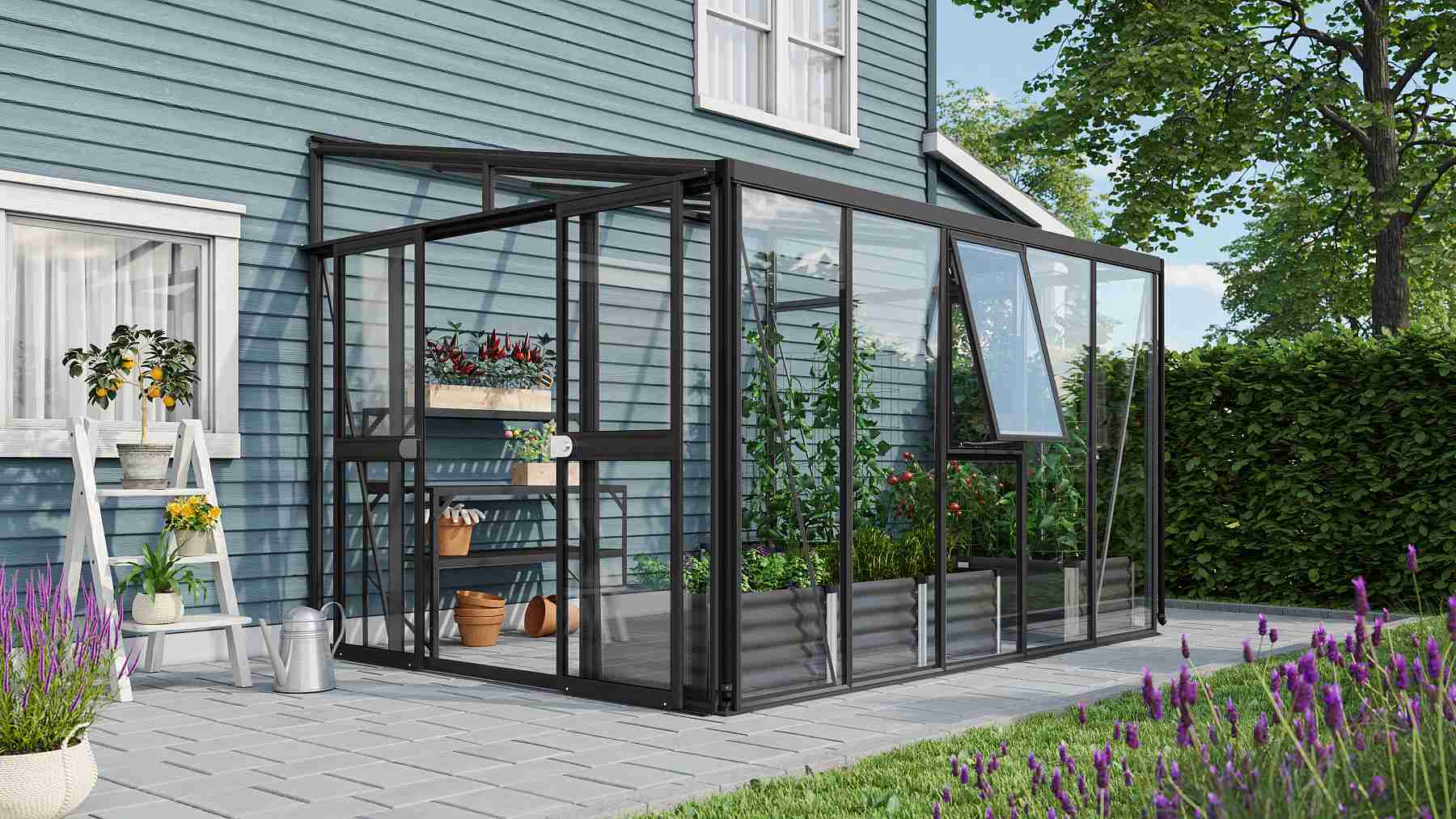 VITAVIA szklarnia ATHENA 8600 szkło 3 mm + PC 10 mm czarna LG3834