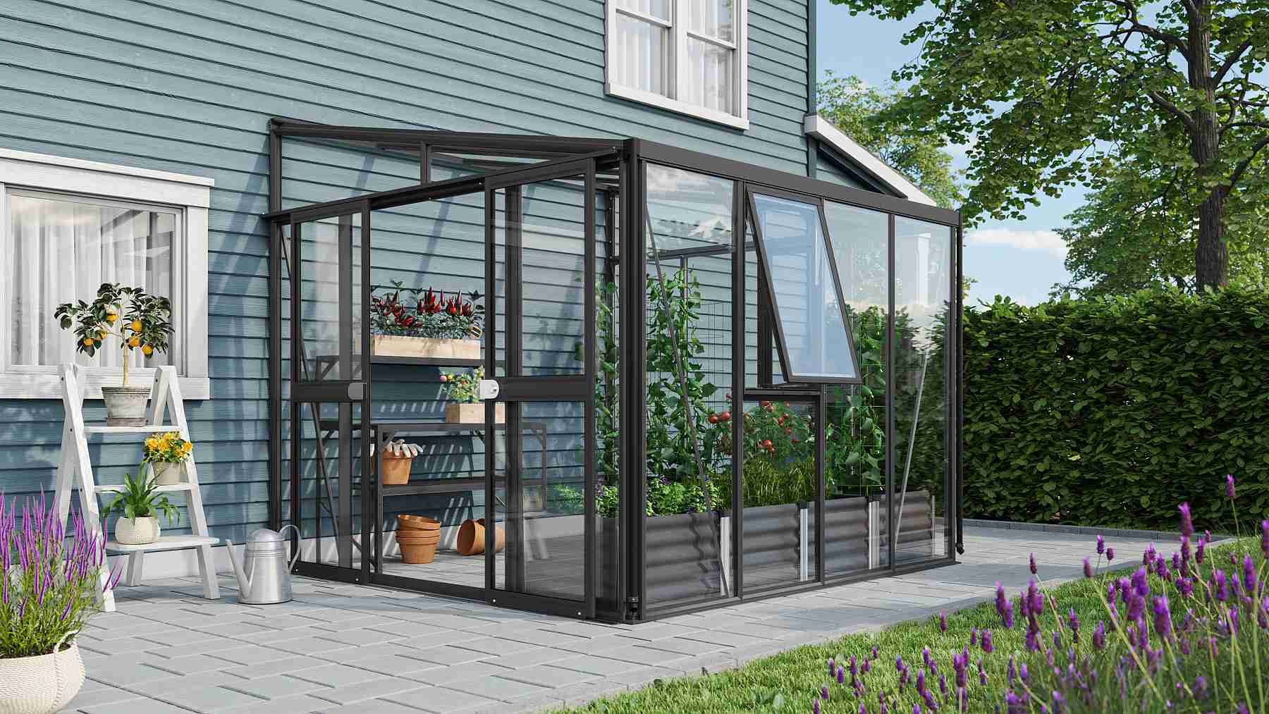 VITAVIA szklarnia ATHENA 7000 szkło 3 mm + PC 10 mm czarna LG3831