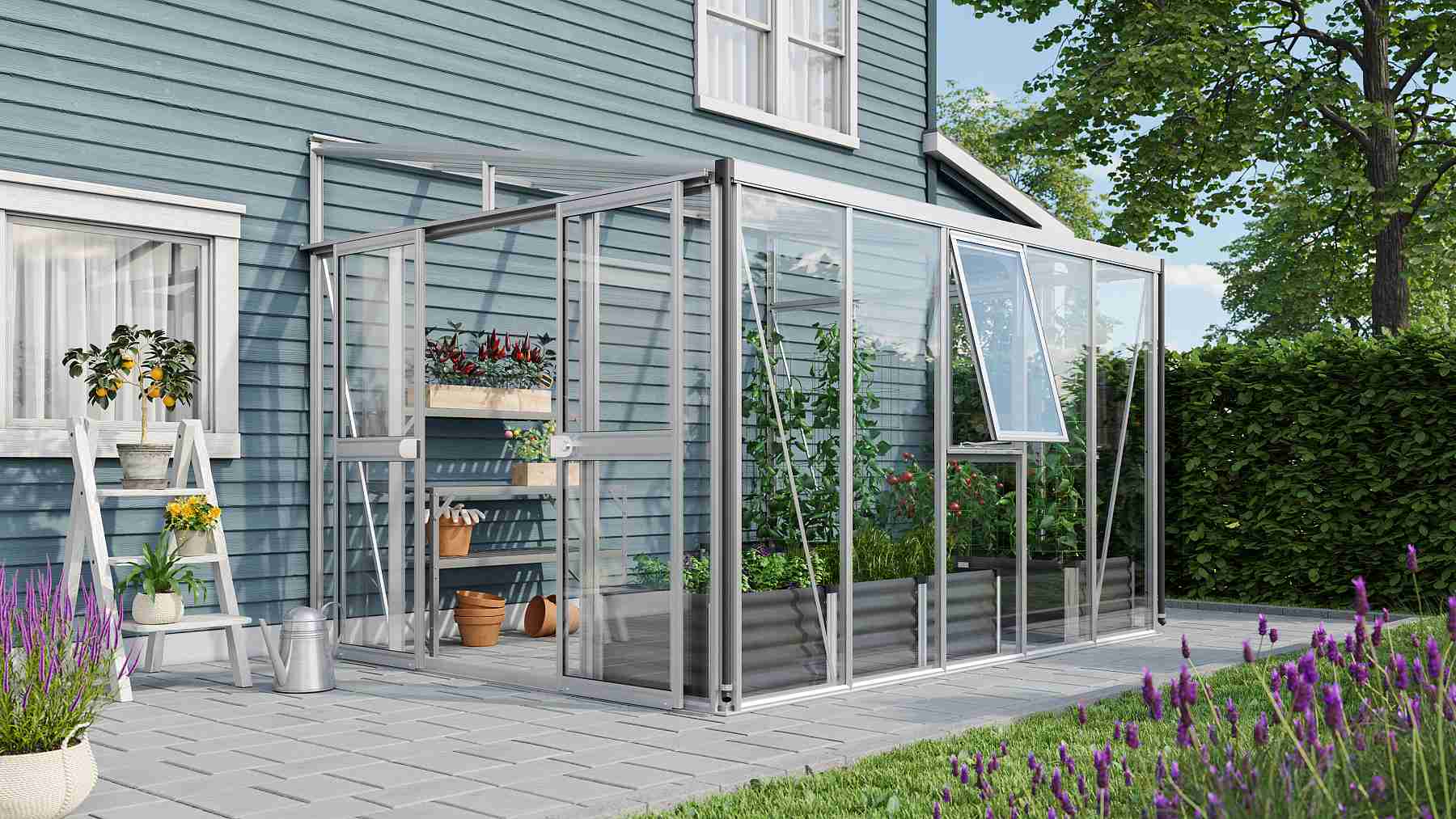 VITAVIA szklarnia ATHENA 8600 szkło 3 mm + PC 10 mm srebrna LG3833