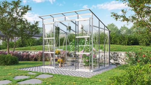 VITAVIA szklarnia PLAYA 5900 szkło 3 mm + PC 6 mm srebrna
