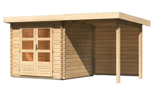 KARIBU dom drewniany BASTRUP 2 + nadstawka 200 cm łącznie ze ścianą tylną (9300) natur