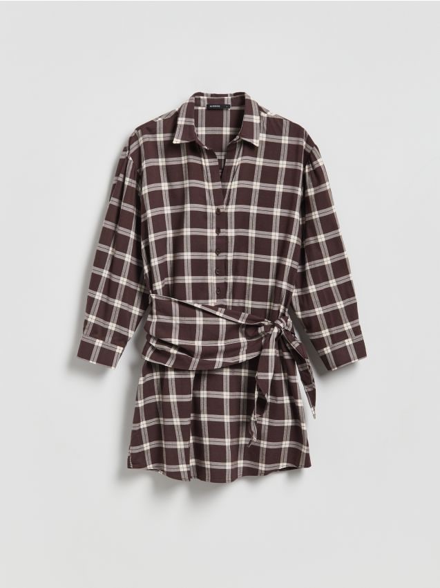 Reserved - Sukienka z wiskozą - ciemnobrązowy