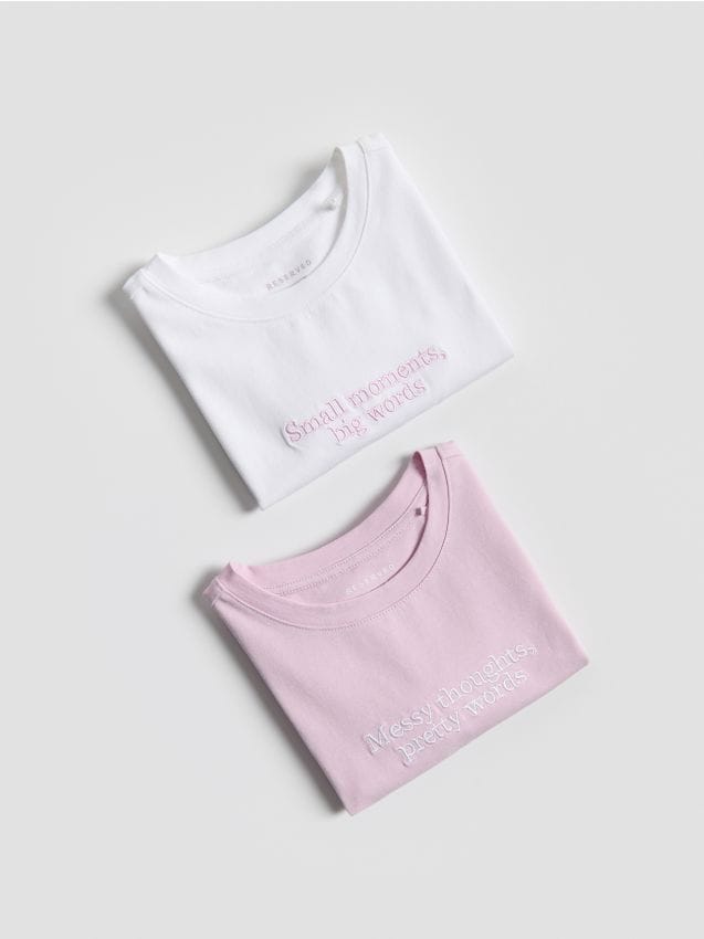 Reserved - Bawełniany t-shirt z haftem 2 pack - wielobarwny