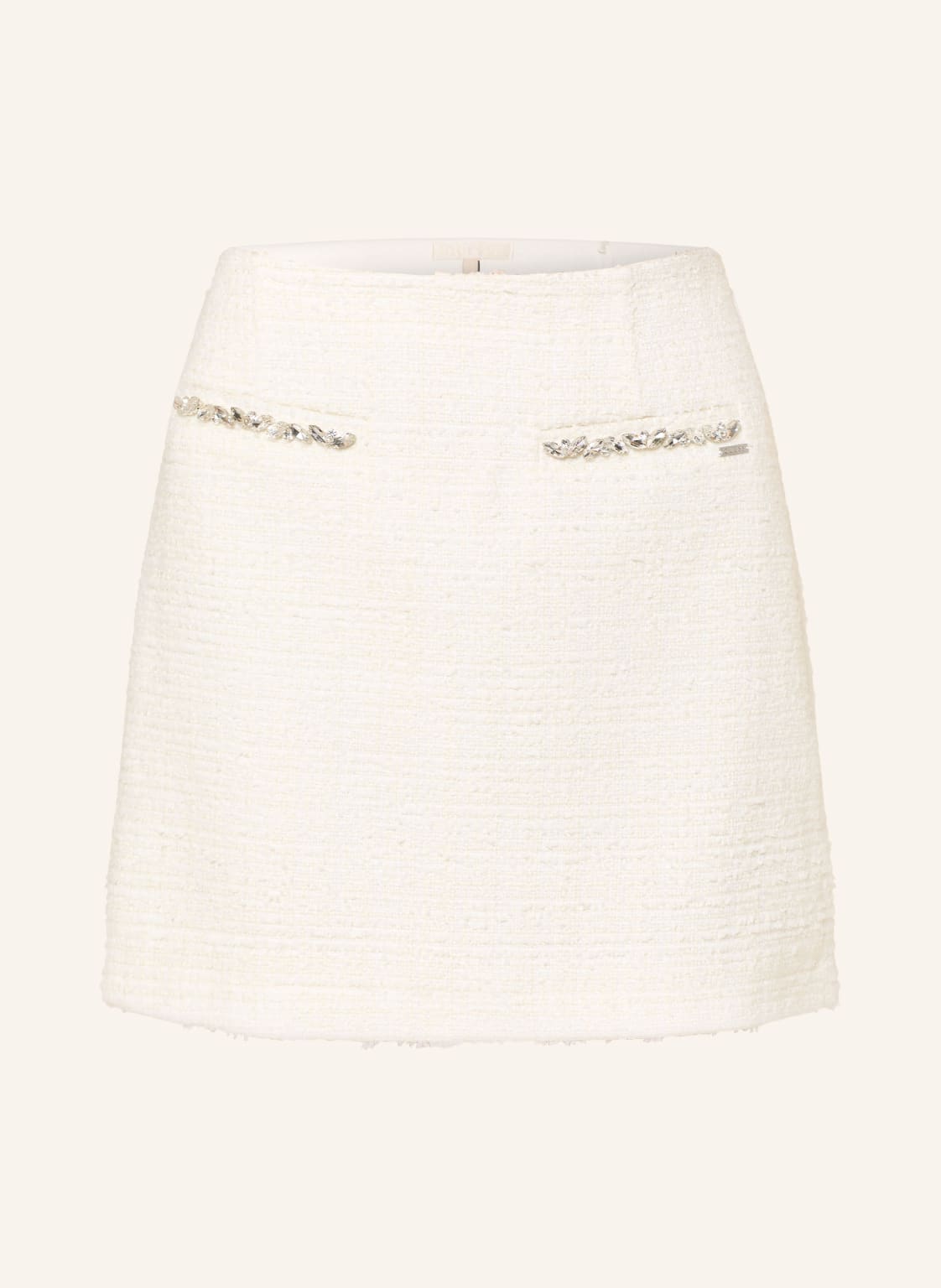 Guess Spódnica Z Tweedu Clotilde Z Kamieniami Ozdobnymi I Błyszczącą Nicią weiss