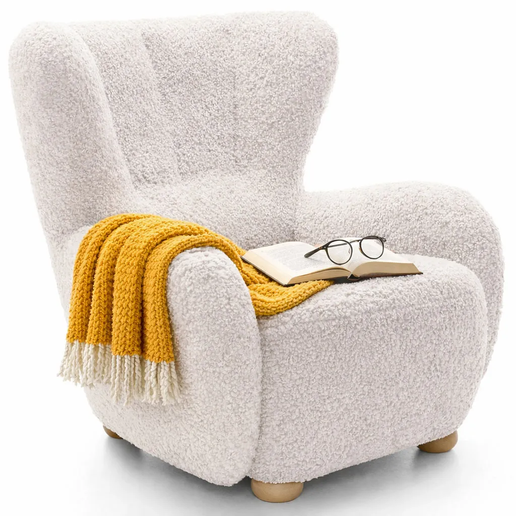 Biały fotel uszak boucle do pokoju F2-Z88