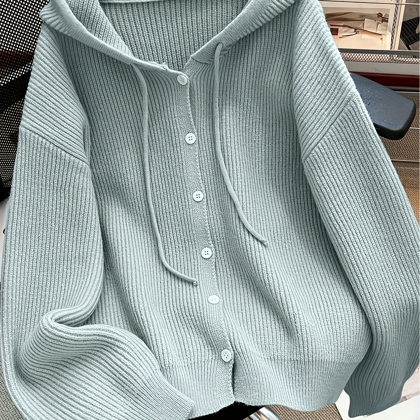 TEMU Kardigan z kapturem zapinany na guziki Jednolity , miękki i wygodny, elegancka odzież damska na jesień/zimę