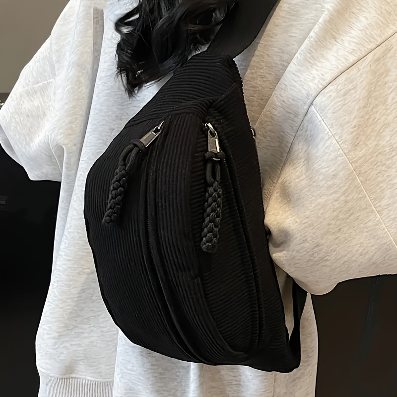 TEMU Damska saszetka w pasie z sztruksu Duża pojemność, regulowany pasek, wiele kieszeni na zamek błyskawiczny, idealna na zakupy, podróże i