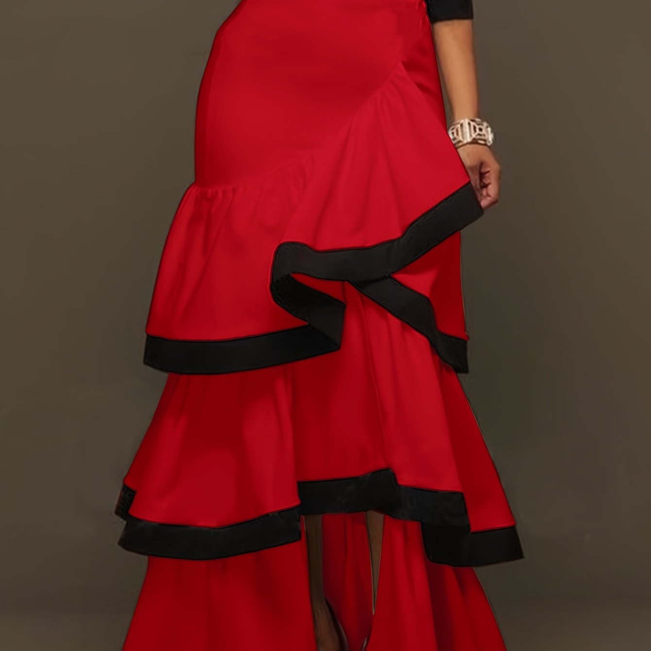 TEMU Jesienna Wielofunkcyjna Elegancka Spódnica z Falbanką w Blokach Kolorów na Przyjęcia i Spotkania dla Kobiet