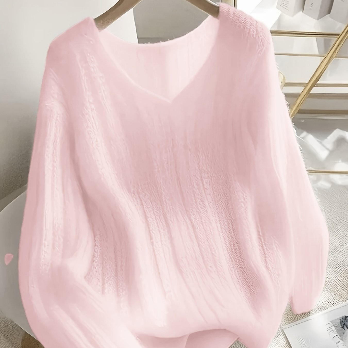 TEMU Stylowy damski sweter typu pulower z klasycznym dekoltem w sześciokąt i długimi rękawami, wykonany z popularnej, miękkiej tkaniny. Ten piękny