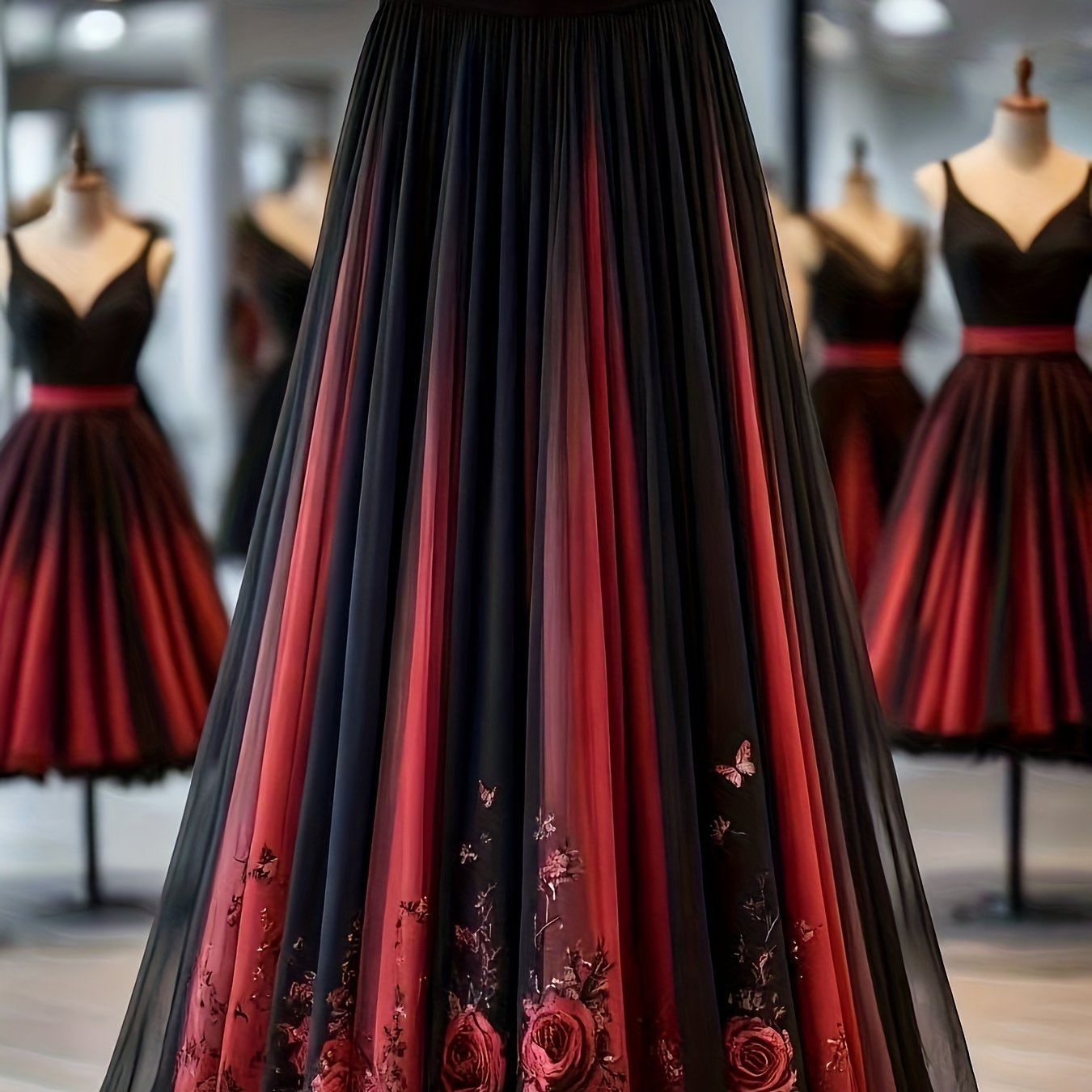 TEMU Wysokiej Jakości Sukienka w Stylu Vintage z Francuskim Wzorem, A-Line z Falbanką z Szyfonu, Idealna na Formalne i Półformalne Wieczorne