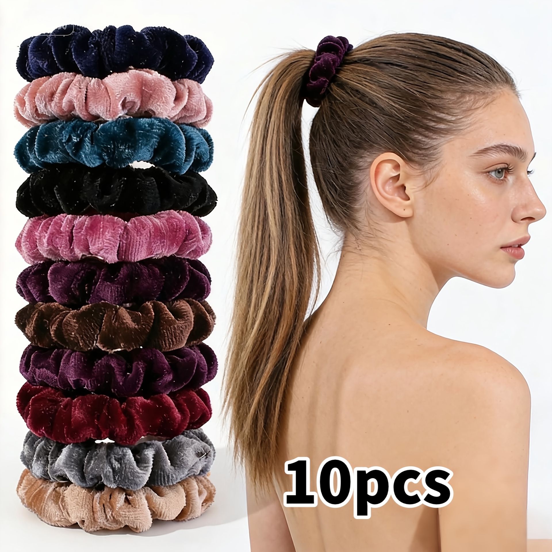 TEMU 10 szt. Modne, Miękkie w Dotyku Aksamitne Gumki do Włosów w Jednolitym Kolorze, Klasyczne Akcesoria do Włosów, Wysoka Elastyczność