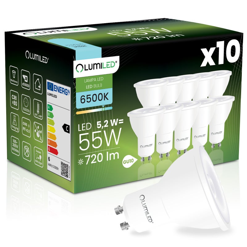 Żarówka LED Lumiled GU10 Reflektor PAR16 5.2W 720lm 6500K Zimna biel 38st 10 szt.