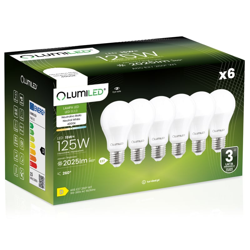 Żarówka LED Lumiled E27 A60 15W 1952lm 4000K Neutralna biel 260st 6 szt.