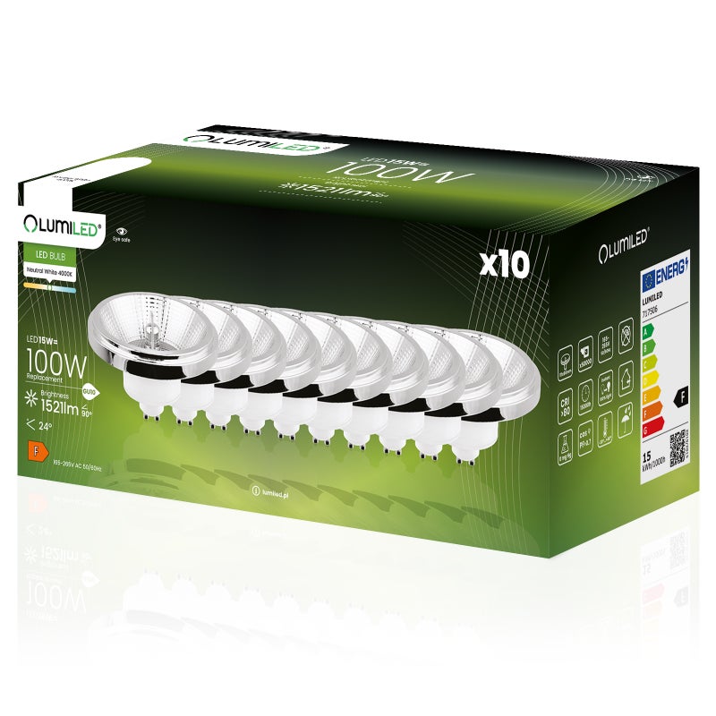 Żarówka LED Lumiled GU10 Reflektor ES111 15W 1521lm 4000K Neutralna biel 24st Srebrna 10 szt.