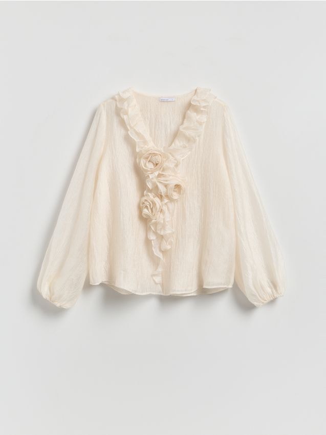 Reserved - Bluzka z falbaną - złamana biel