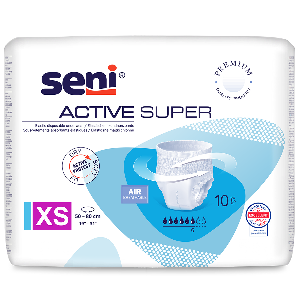 Seni Active Super, majtki chłonne, XS, 50-80 cm, 10 sztuk