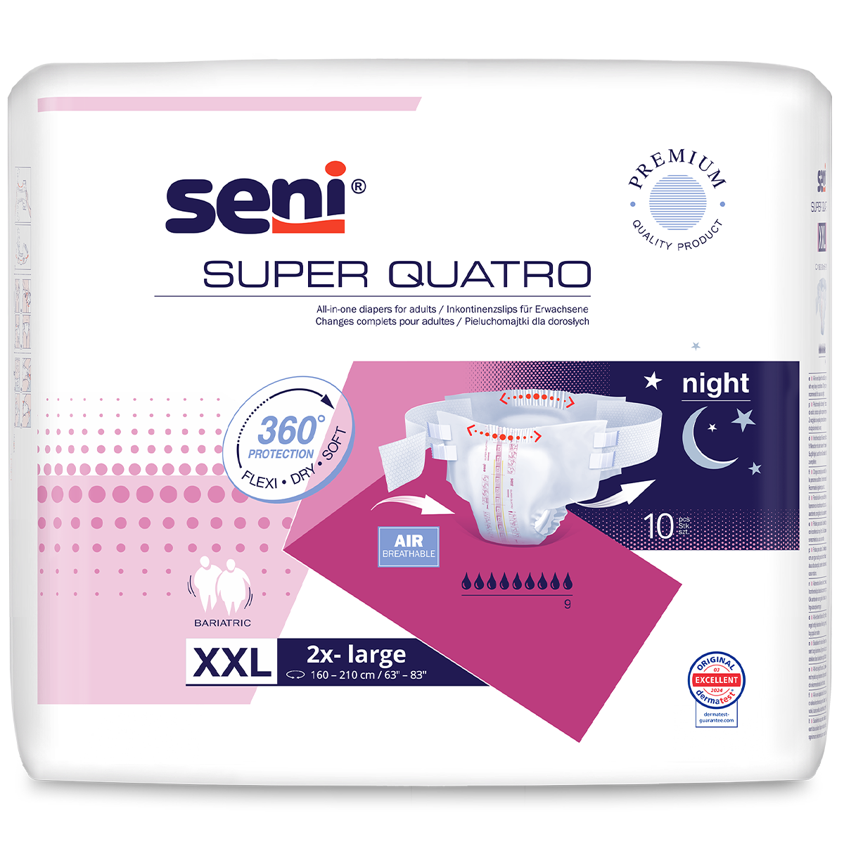 Seni Super Quatro, pieluchomajtki, XXL, 160-210 cm, 10 sztuk