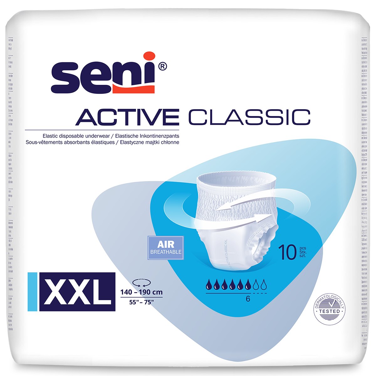 Seni Active Classic, majtki chłonne, XXL, 140-190 cm, 10 sztuk