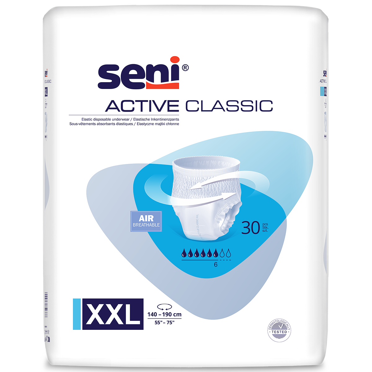 Seni Active Classic, majtki chłonne, XXL, 140-190 cm, 30 sztuk