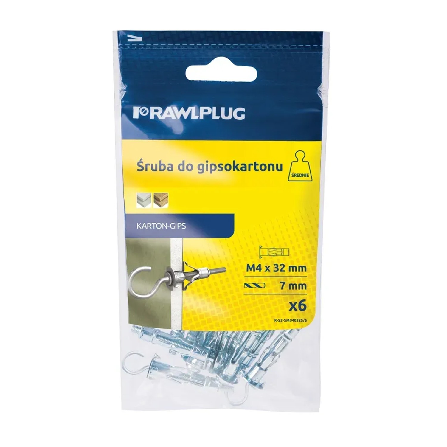 Rawlplug Kołek molly 4x32mm hak otwarty 6szt.