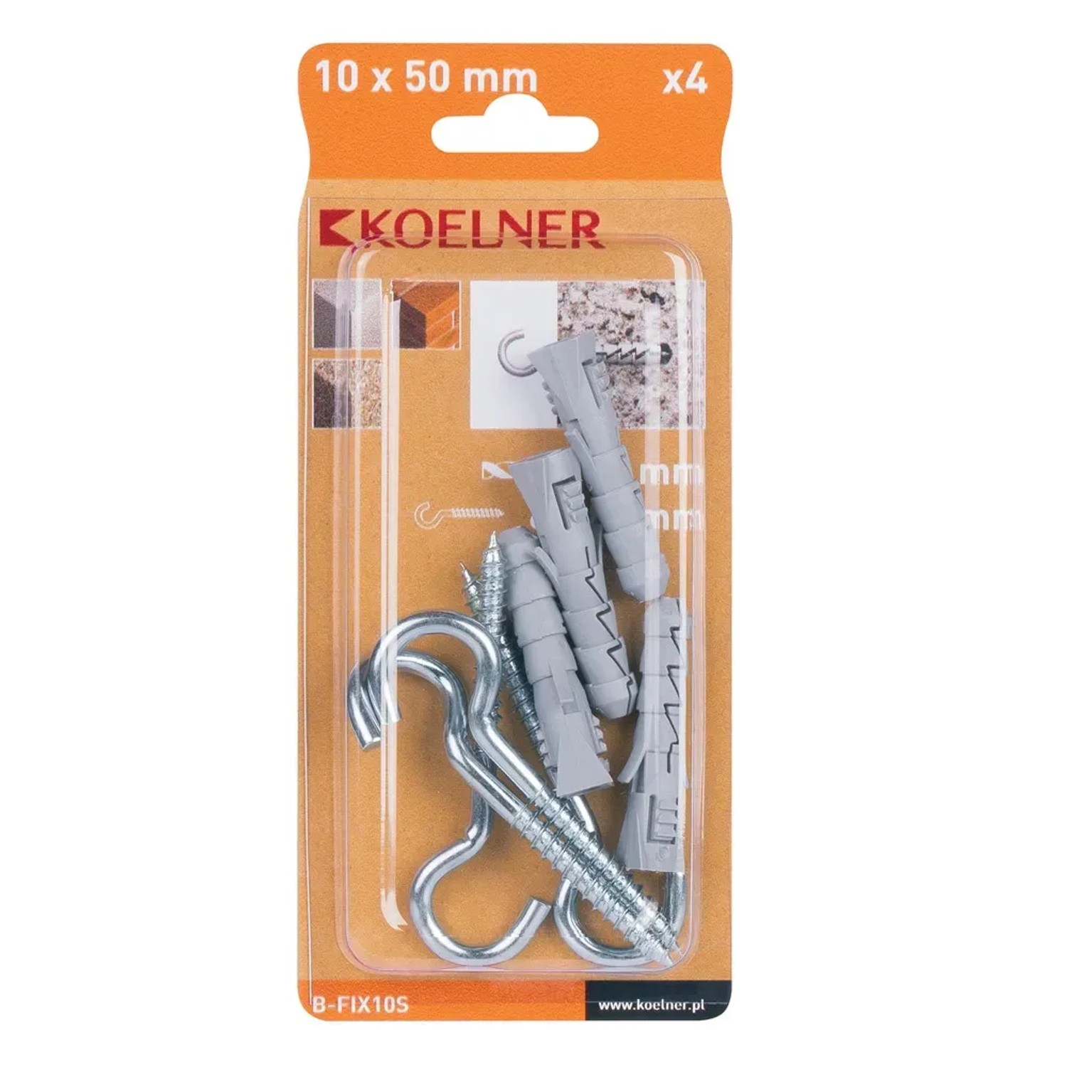 Koelner Kołek FIX rozporowy 10mm z hakiem sufitowym 4szt