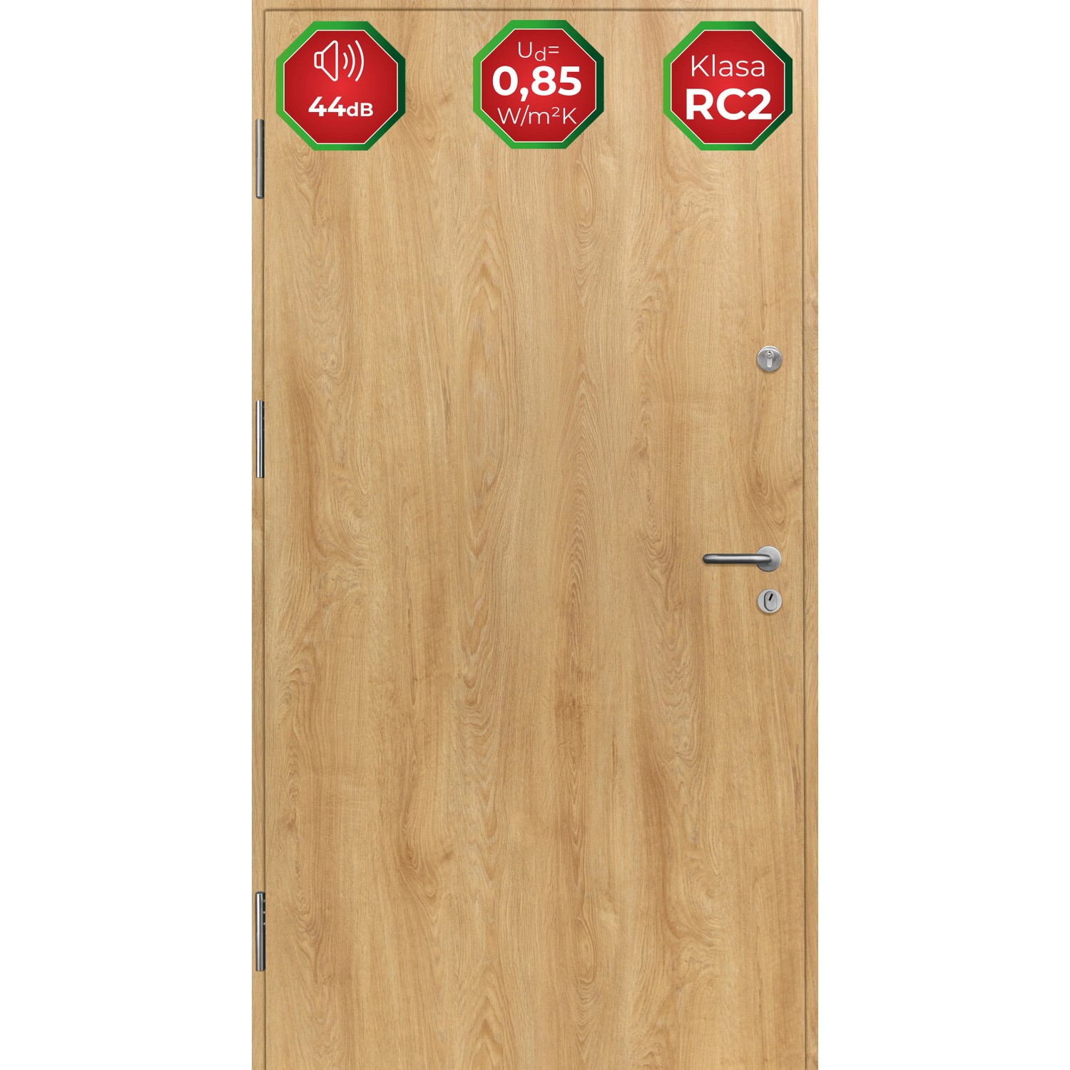 Drzwi zewnętrzne Hirus 44 dB RC2 Dąb Naturalny 80L