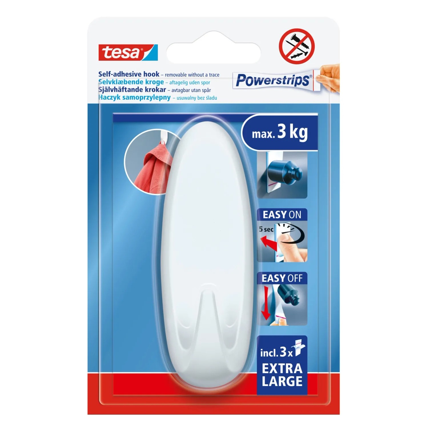 Tesa Haczyk biały XL owalne do 3kg