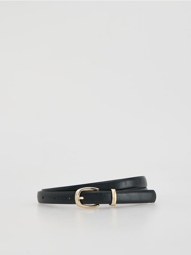 Reserved - Skórzany pasek z klamrą - czarny
