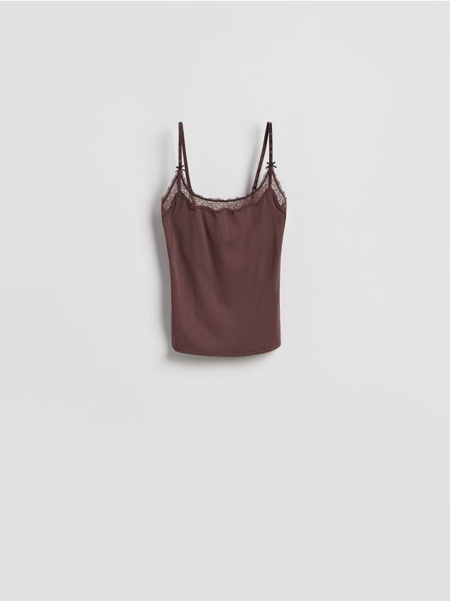 Reserved - Top z koronką - ciemnobrązowy