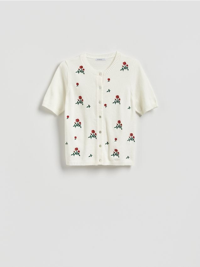 Reserved - Kardigan z krótkim rękawem - złamana biel