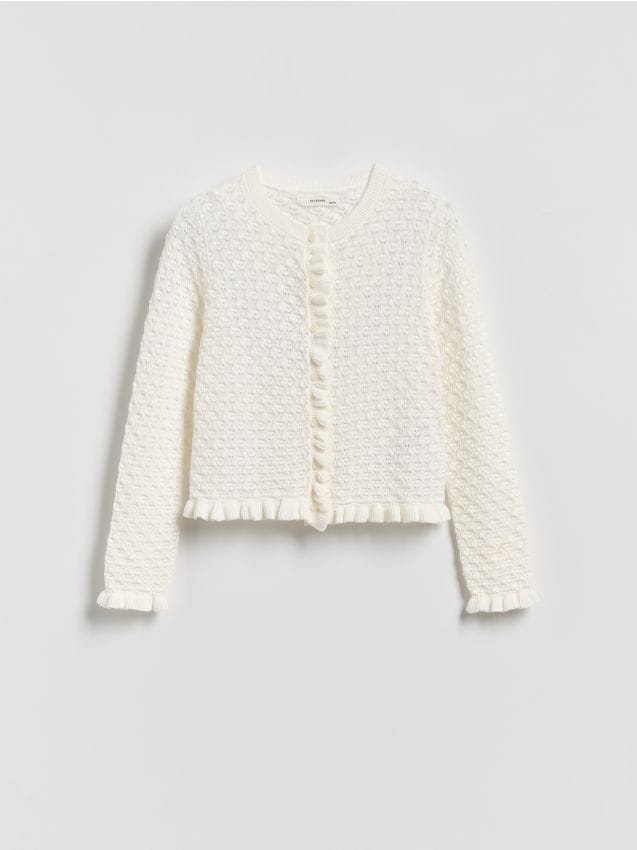 Reserved - Ażurowy kardigan z bawełny - złamana biel
