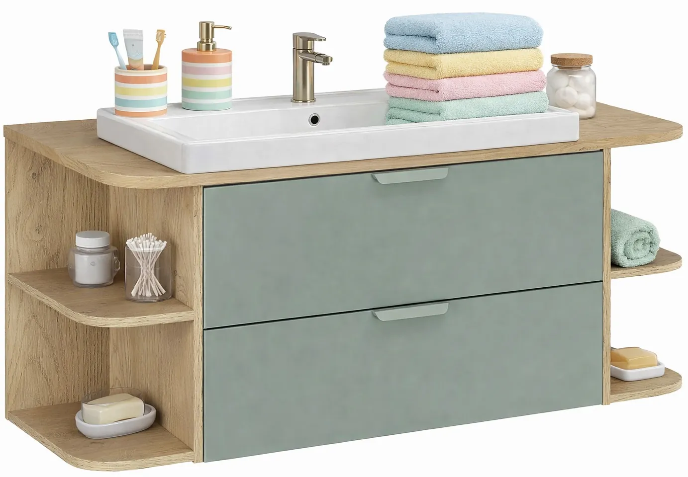 Zielona szafka pod umywalkę z półkami i szufladami C8-S31