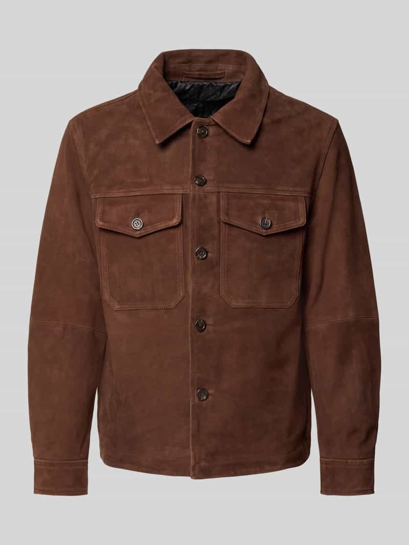 Kurtka skórzana o kroju regular fit z naturalnej skóry koziej welurowej model ‘THOM’