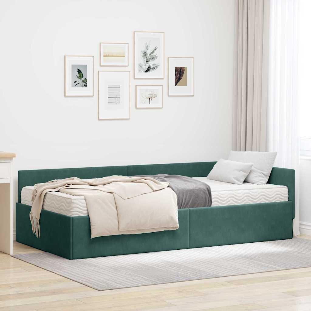 VidaXL Rama Łóżka Narożnego z Materacem Inny 2 pcs Zielony Aksamit