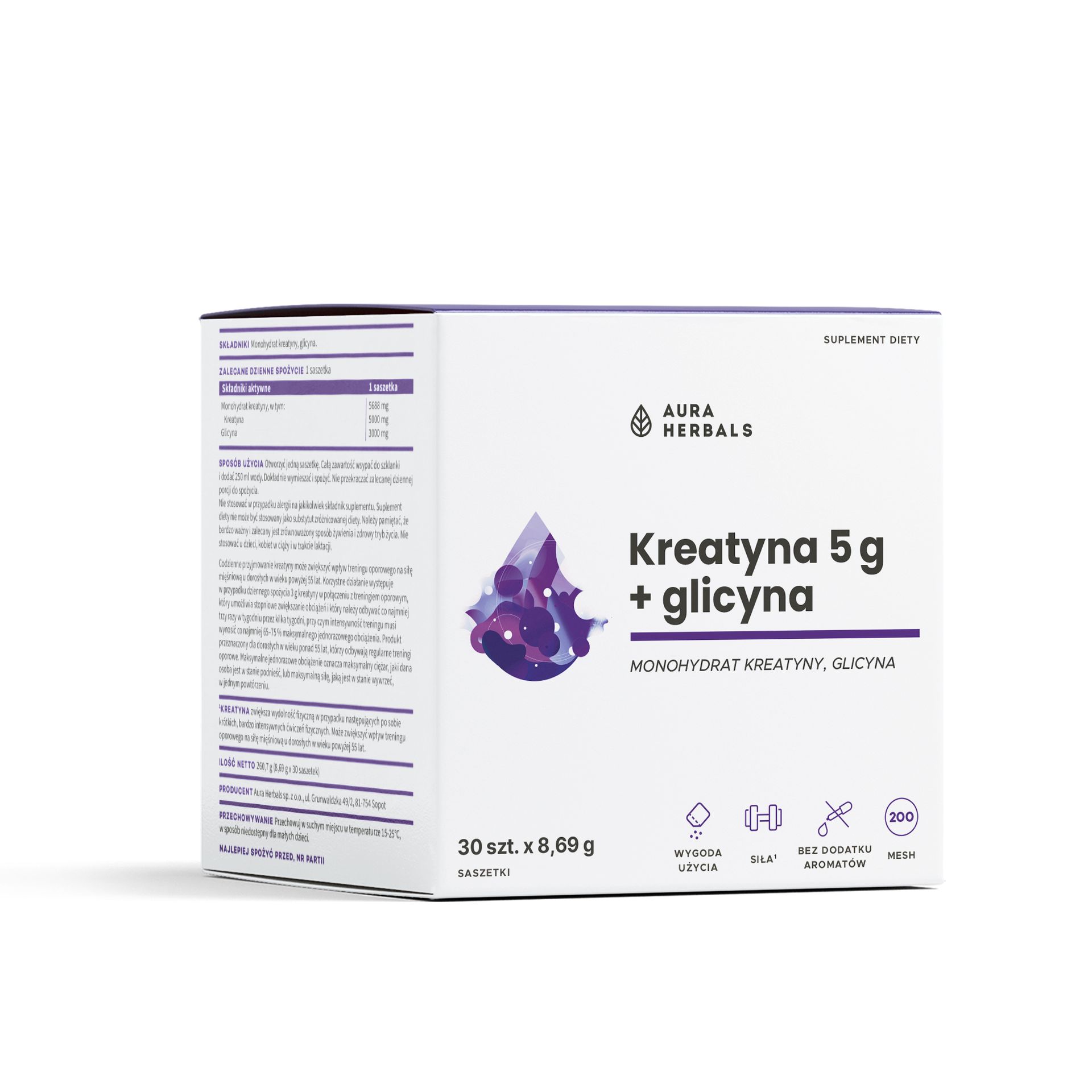 Aura Herbals Kreatyna 5g + Glicyna Suplement Diety 30 Saszetek