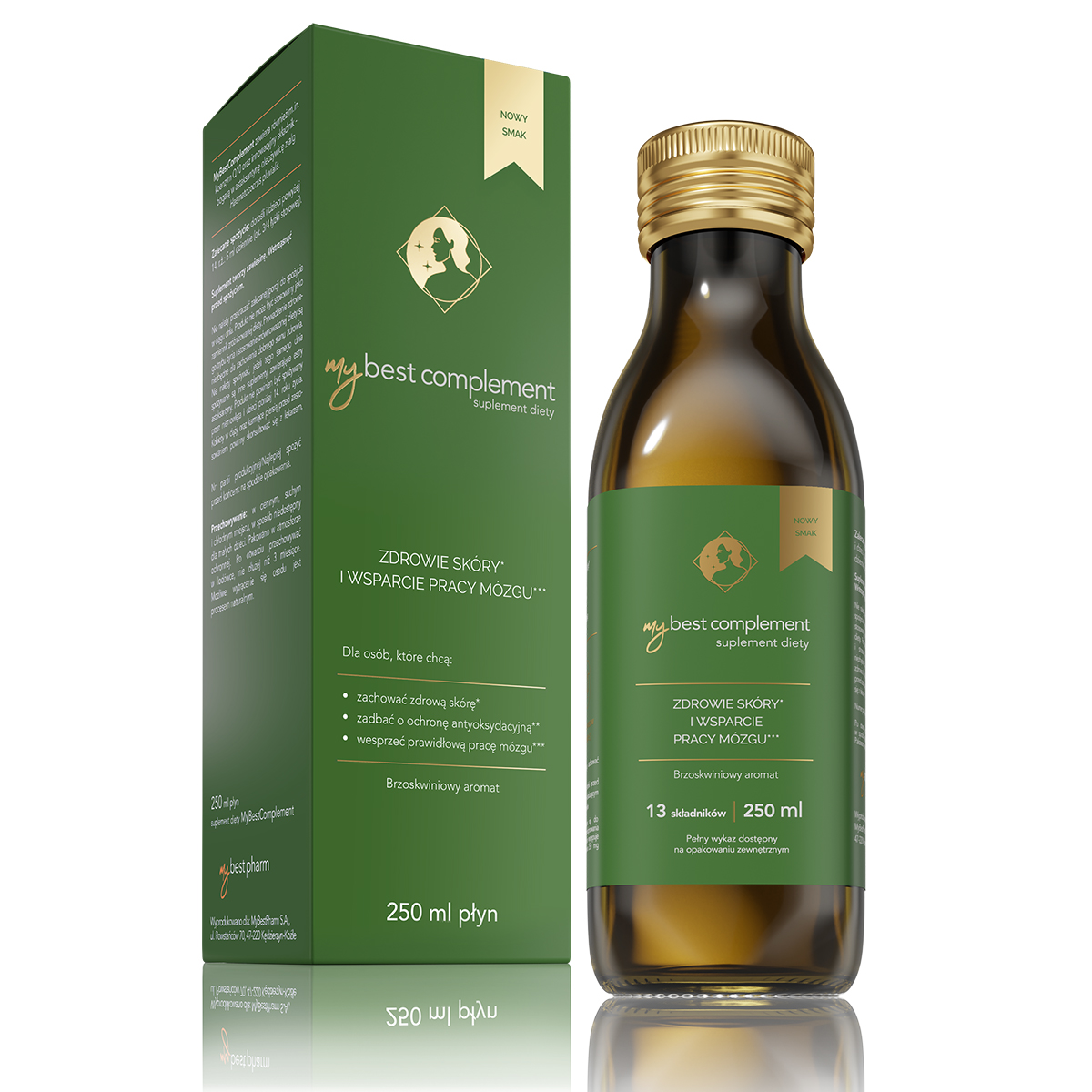 MyBestPharm MyBestComplement Zdrowie Skóry i Wsparcie Pracy Mózgu Suplement Diety Brzoskwioniowy Aromat 250ml