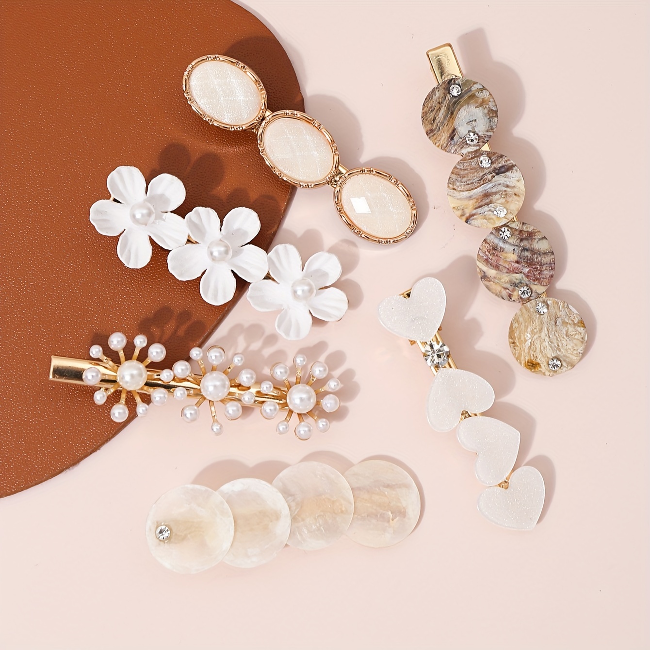 TEMU Zestaw sześciu spinek do włosów z motywem muszelek i pereł, łatwe w użyciu, uniwersalne i ekskluzywne.