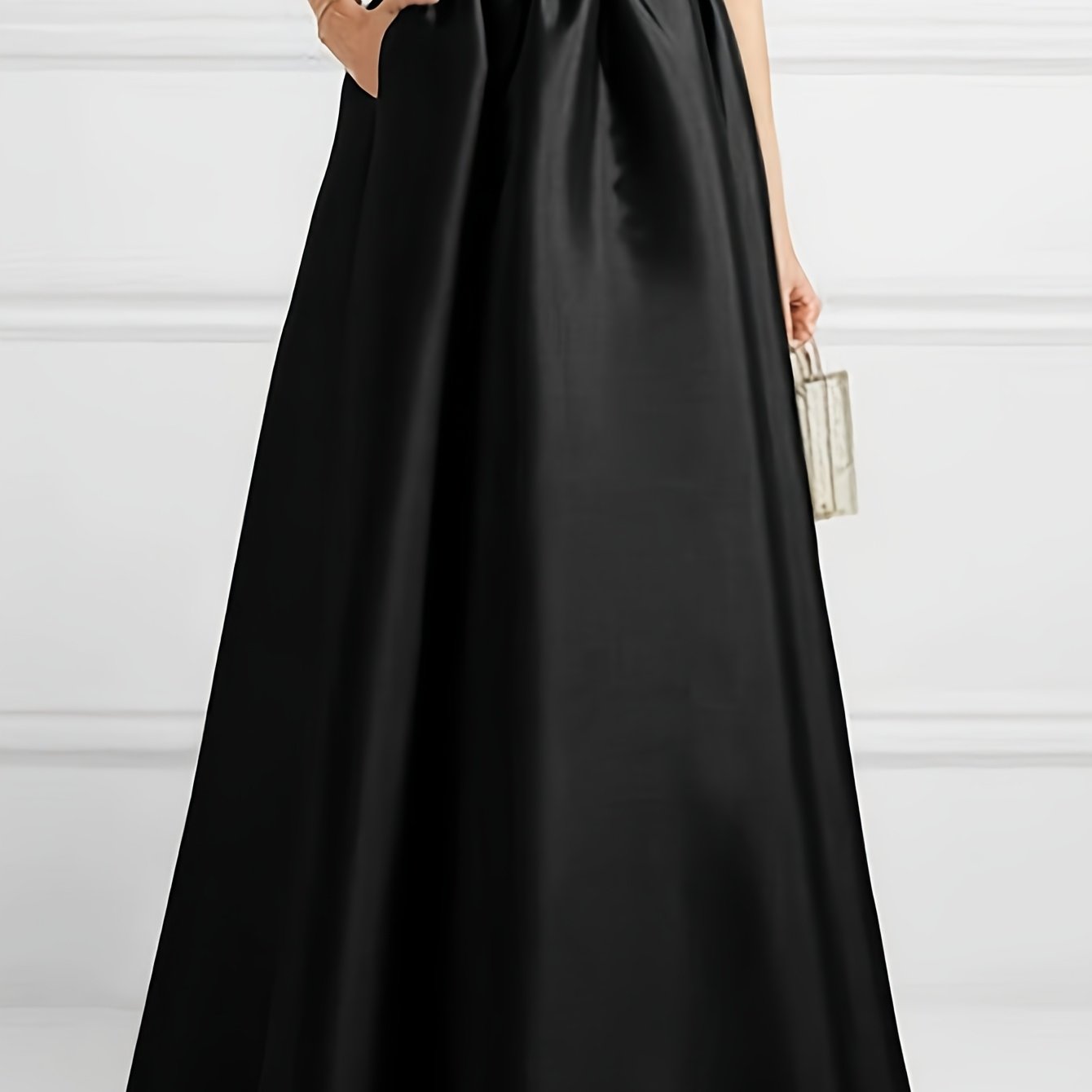 TEMU Modna Sukienka Damska w Jednolitym Kolorze z Prostym Krojem, Elegancki Styl Casual na Wiosnę i , z Wysokim Stanem i Pełną Spódnicą