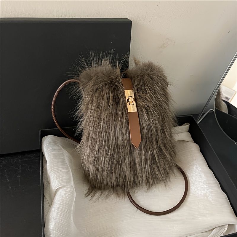 TEMU Damska Pluszowa Mini Torebka na Telefon z Zamkiem Obrotowym - Miękka Imitacja (Głęboki / ///) - Portmonetka i Etui na Smartfon do Codziennego