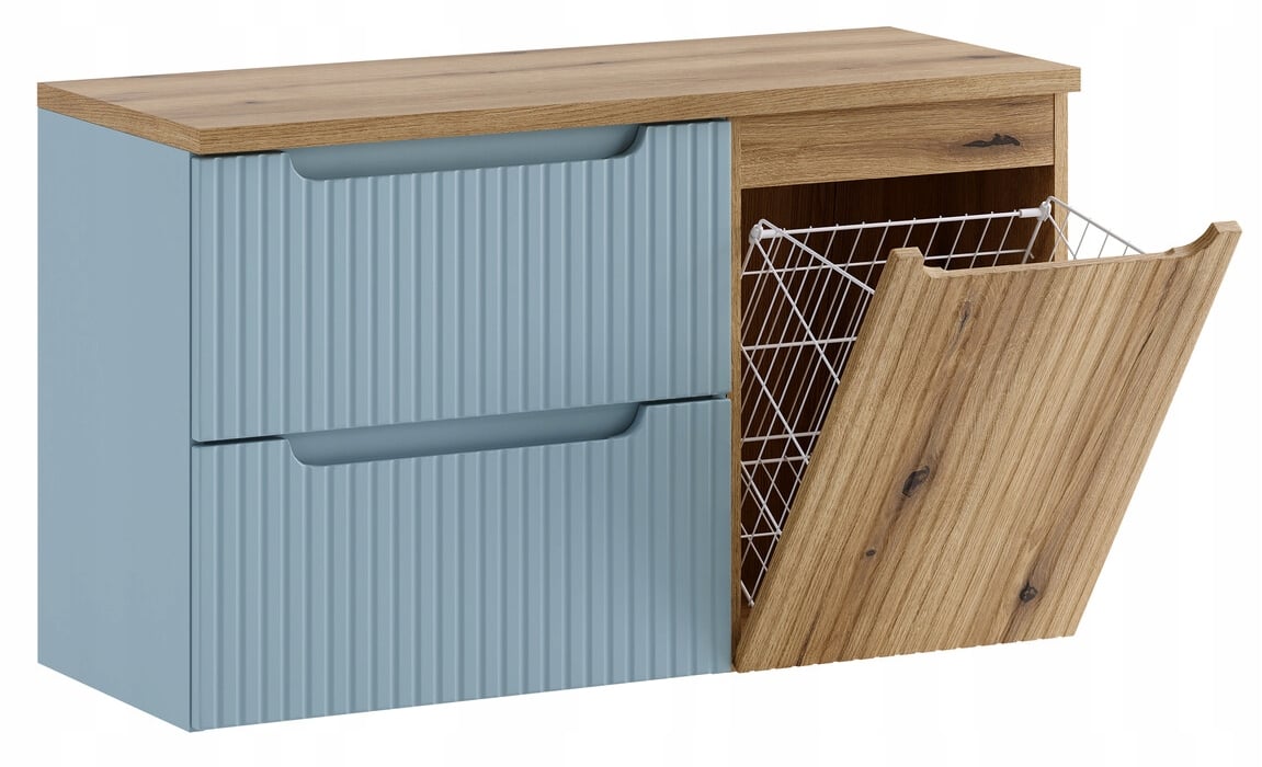 Szafka łazienkowa Nova 100 cm denim z koszem i blatem