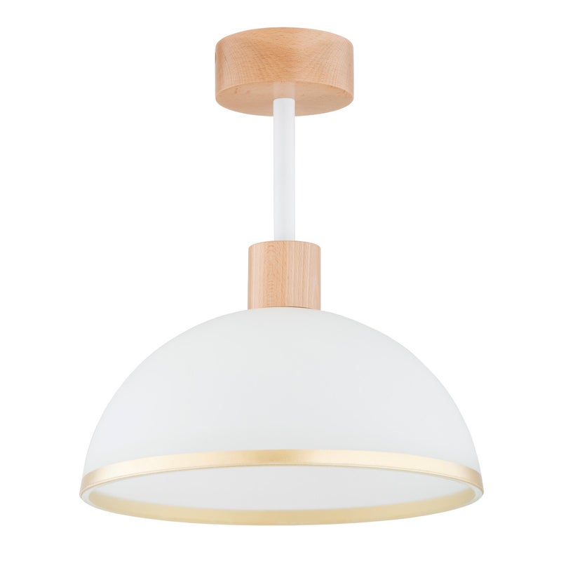 Lampa sufitowa wisząca Zino jasne drewno-biała-złota 1xE27x15W do kuchni wym: 36 x 30 x 30 cm metal Alfa
