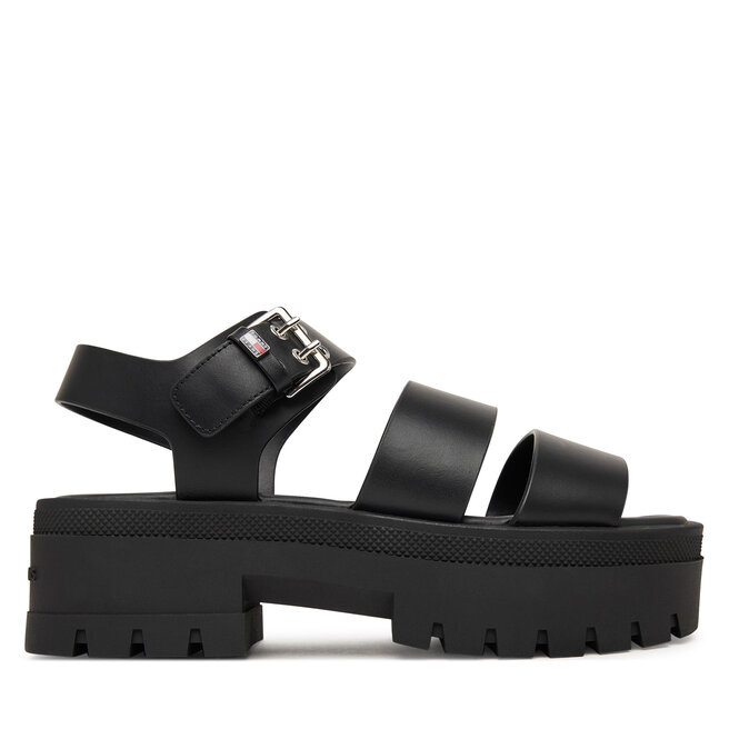 Sandały Tommy Jeans Tjw Straps Leather Max Sandal EN0EN02944 Czarny